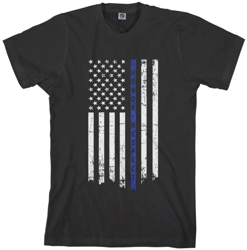 Ehre & Respekt Dünne Blaue Linie Flagge Herren Langarm Oder Kurzarm T-Shirt von Threadrock