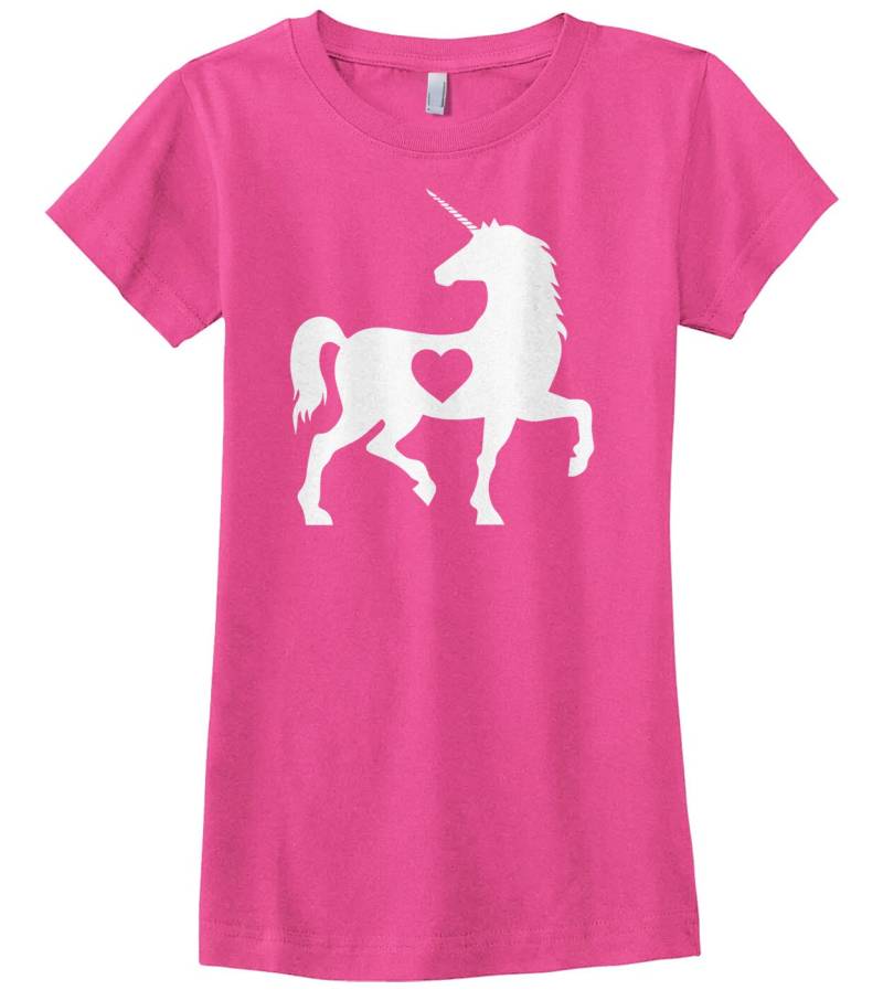 Einhorn Herz Liebe Mädchen Ausgestattet Jugend T-Shirt von Threadrock