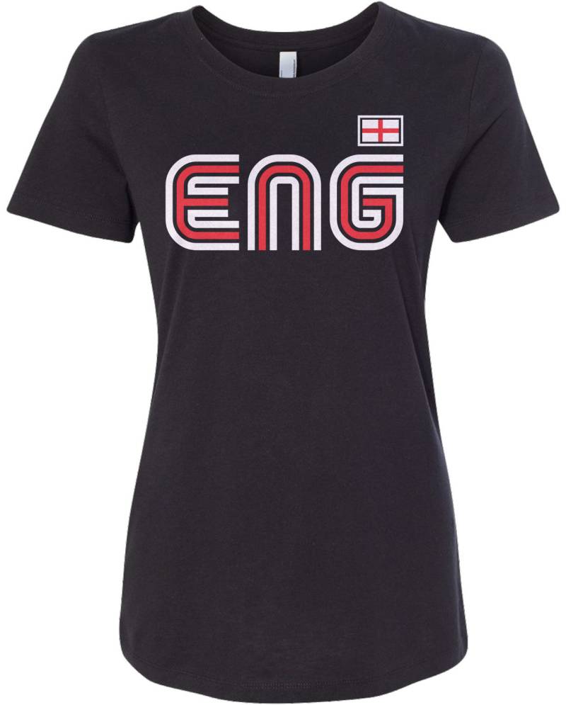 England Athletic Retro Serie Damen Langarm T-Shirt - Raw-Edge Raglan Kurzarm V-Ausschnitt Ausgestattet von Threadrock