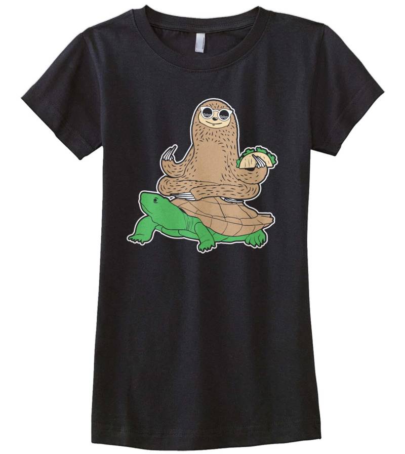 Faultier Reiten Schildkröte Mädchen Ausgestattet Jugend T-Shirt von Threadrock