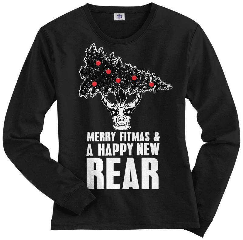 Frohe Fitmas & Ein Glückliches Hinten Neu Damen Langarm T-Shirt - Schnittkante Raglan Kurzarm-T V-Neck Tailliertes T-Shirt-Lustige Gym Shirt von Threadrock