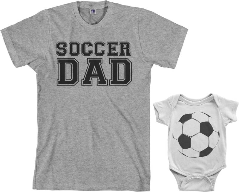 Fußball-Papa Und Soccer Ball - Vater Sohn Oder Tochter Passende Set Männer-T-Shirt Säugling Body Kinder Kleinkind T-Shirt von Threadrock