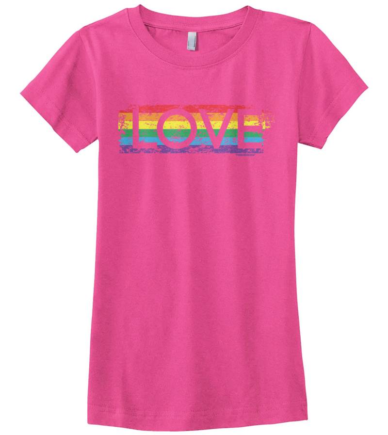 Gay-Pride Regenbogen Liebe Mädchen Ausgestattet Jugend T-Shirt von Threadrock