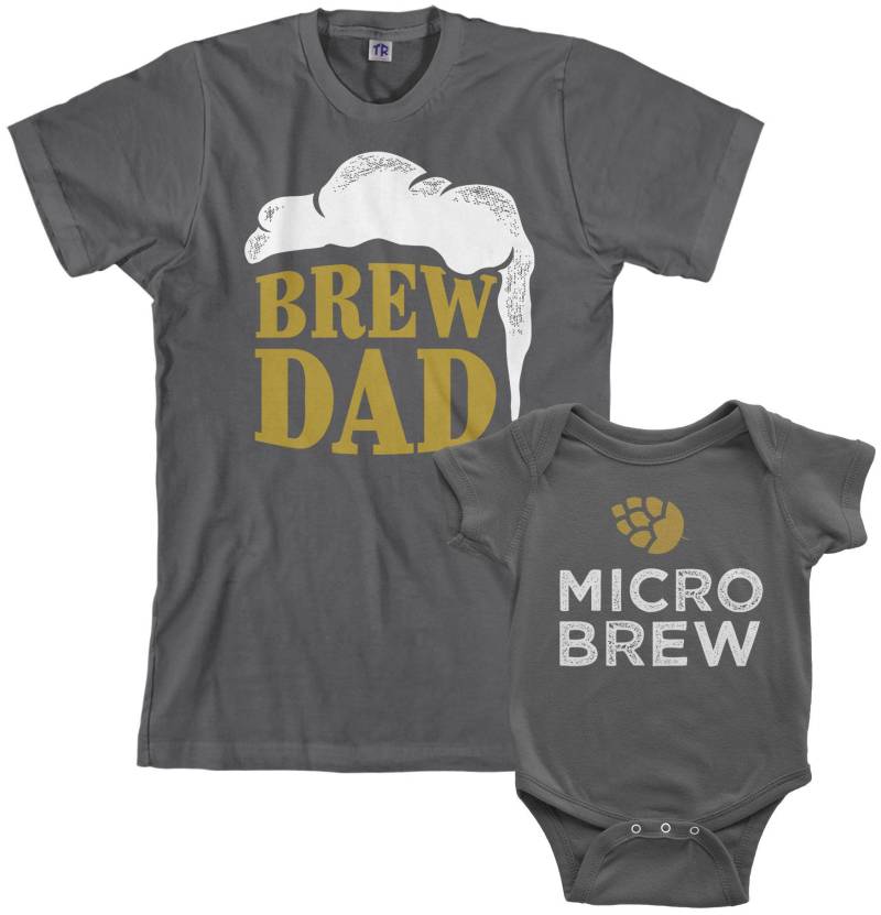 Gebräu Papa & Micro Brauen Herren T-Shirt Und Säugling Body Baby Passende Set von Threadrock