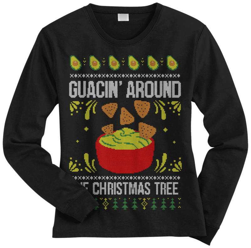 Guacin' Rund Um Den Weihnachtsbaum Frauen Langarm T-Shirt - Raw-Edge Raglan Kurzarm V-Ausschnitt Ausgestattet von Threadrock