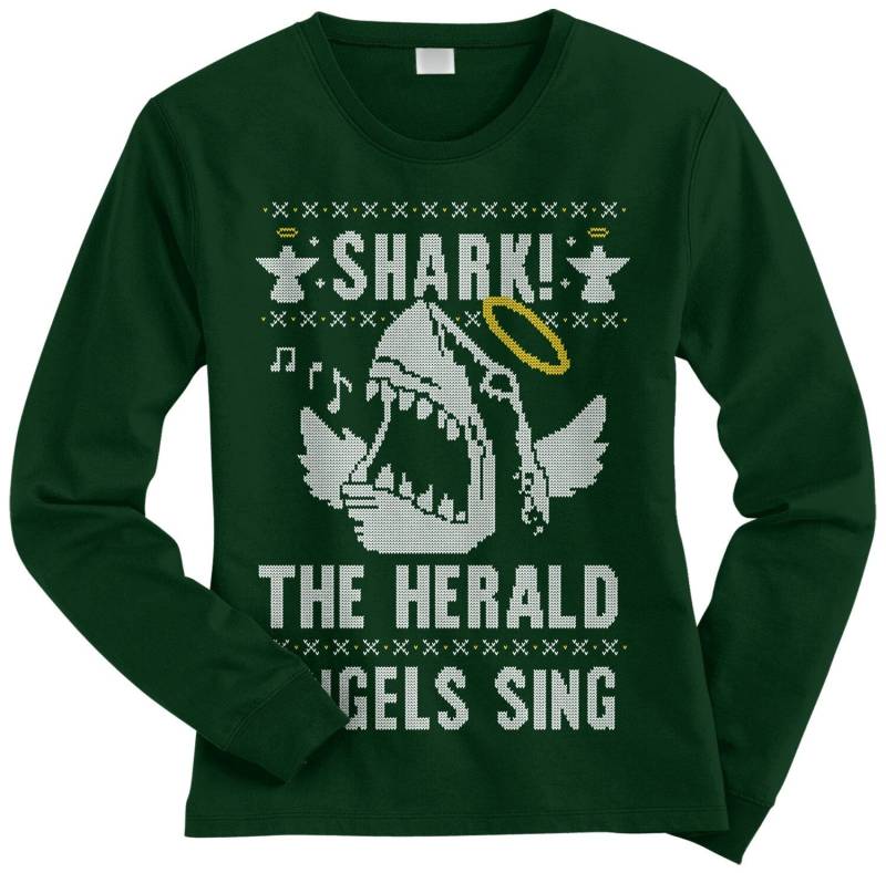 Hai Die Herald Angels Singen Damen Langarm T-Shirt - Rawedge Raglan Kurzarm V-Ausschnitt Ausgestattet von Threadrock