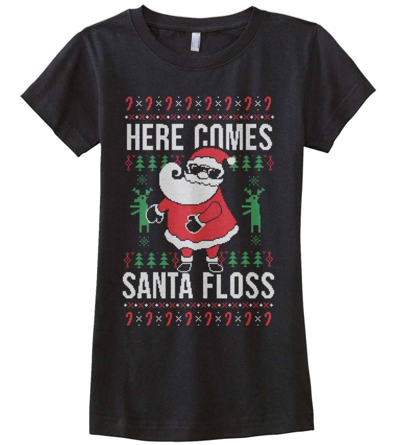 Hier Kommt Santa Floss Hässlich Weihnachten Pullover Mädchen Ausgestattet Jugend T-Shirt Hier Kommt Santa Floss Hässlich Weihnachten Pullover Mädchen Ausgestattet Jugend T-Shirt von Threadrock