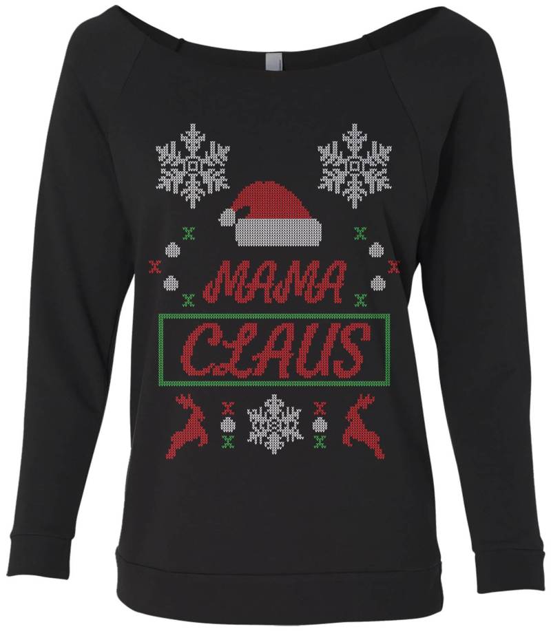 Mama Claus Weihnachten Pullover Damen Langarm T-Shirt - Raw-Edge Raglan Kurzarm T-Shirt V-Ausschnitt Ausgestattet von Threadrock