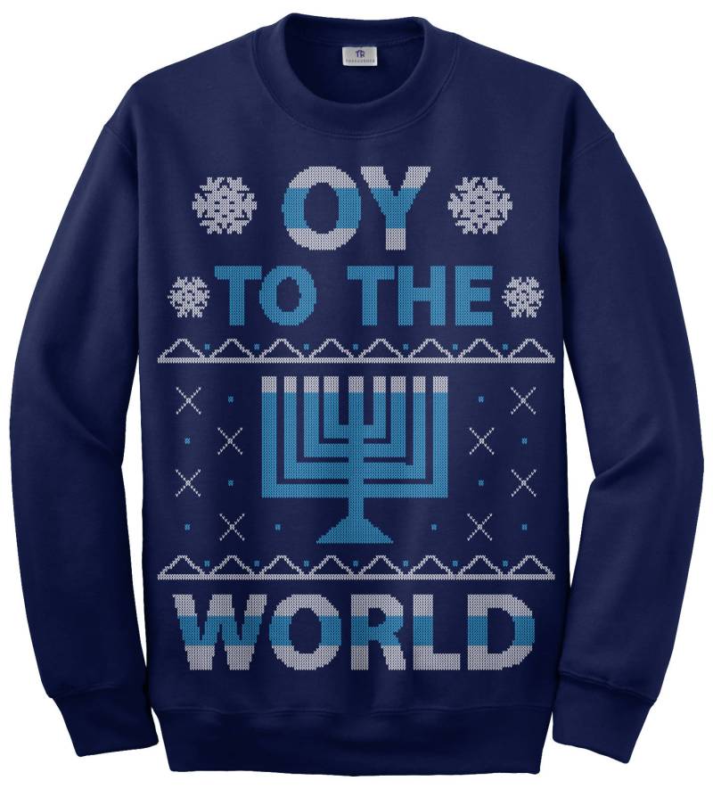 Oy To The World Chanukka Feier Unisex Erwachsene Sweatshirt Mit Rundhalsausschnitt von Threadrock