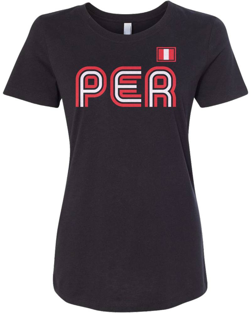 Peru Athletic Retro Serie Damen Langarm T-Shirt - Raw-Edge Raglan Kurzarm V-Ausschnitt Ausgestattet von Threadrock