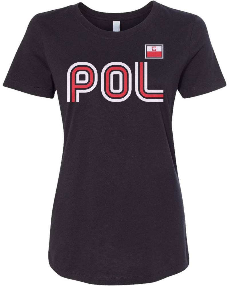 Polen Athletic Retro Serie Damen Langarm T-Shirt - Raw-Edge Raglan Kurzarm V-Ausschnitt Ausgestattet von Threadrock