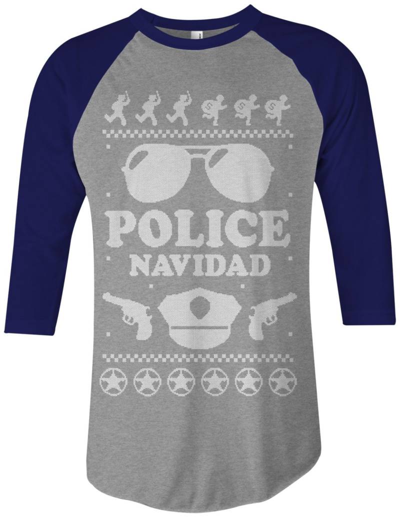 Polizei Navidad Hässlich Weihnachten Pullover Unisex Erwachsene Raglan T-Shirt von Threadrock