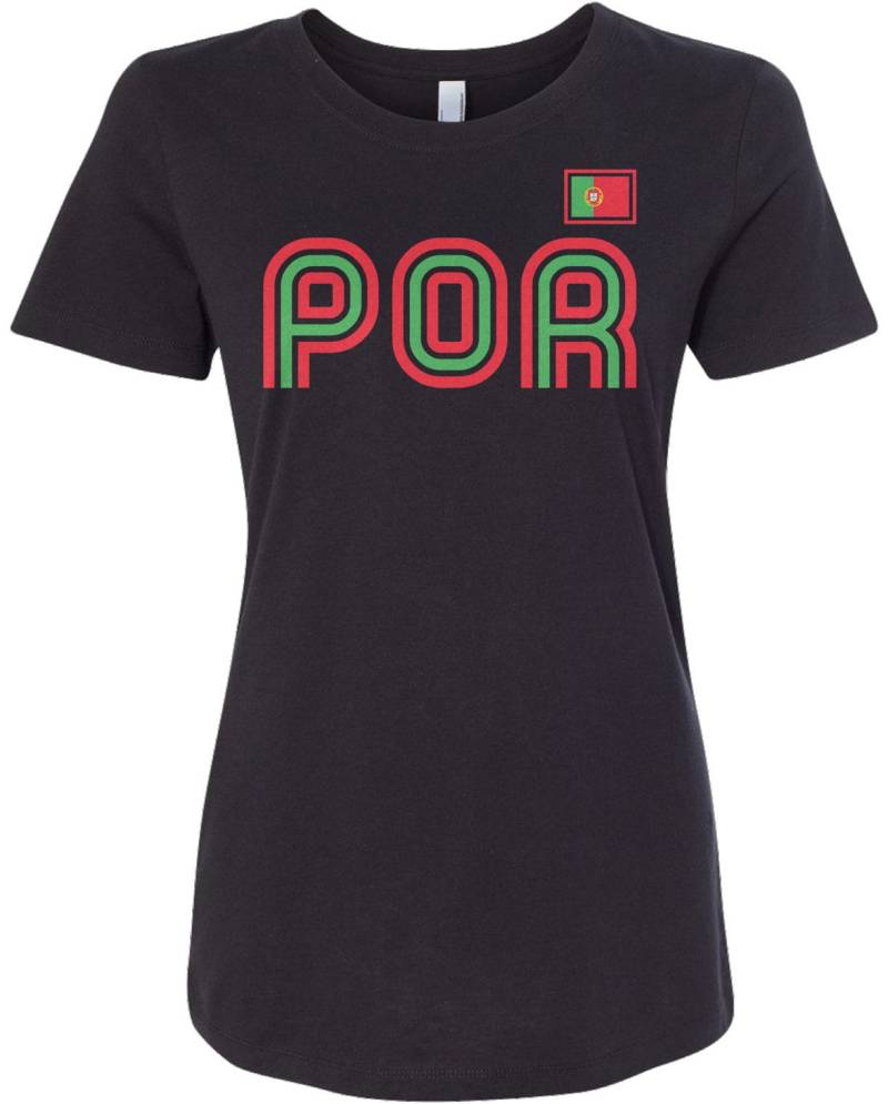 Portugal Athletic Retro Serie Damen Langarm T-Shirt - Raw-Edge Raglan Kurzarm V-Ausschnitt Ausgestattet von Threadrock
