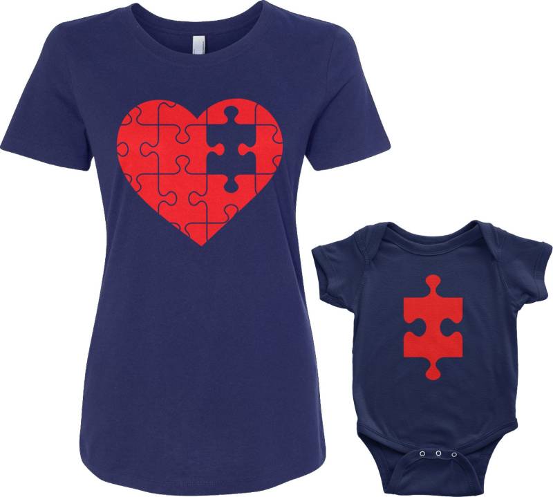 Puzzle Herz & Fehlende Stück Damen T-Shirt Und Säugling Body Mama Baby Passende Set von Threadrock