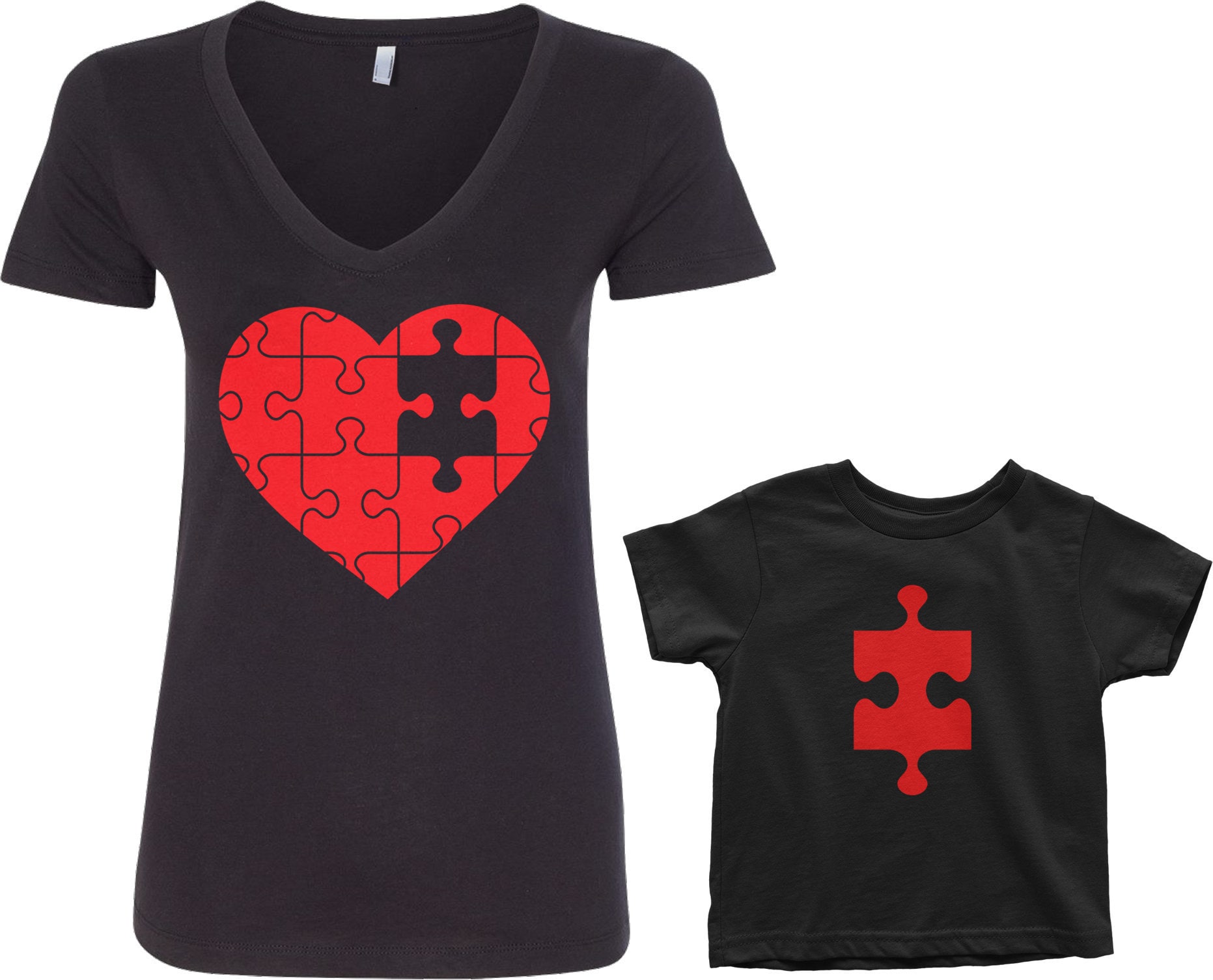 Puzzle Herz & Fehlende Stück Frauen Tailliert V-Ausschnitt Und Kleinkind-Mutter Sohn Oder Tochter Passende T-Shirt Puzzle Herz & Fehlende Stück Frauen Tailliert V-Ausschnitt Und Kleinkind-Mutter Sohn Oder Tochter Passende T-Shirt von Threadrock