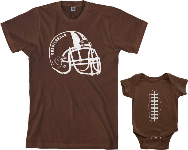 Quarterback Helm Und Fußball Herren T-Shirt Säugling Body Papa Baby Passende Set von Threadrock