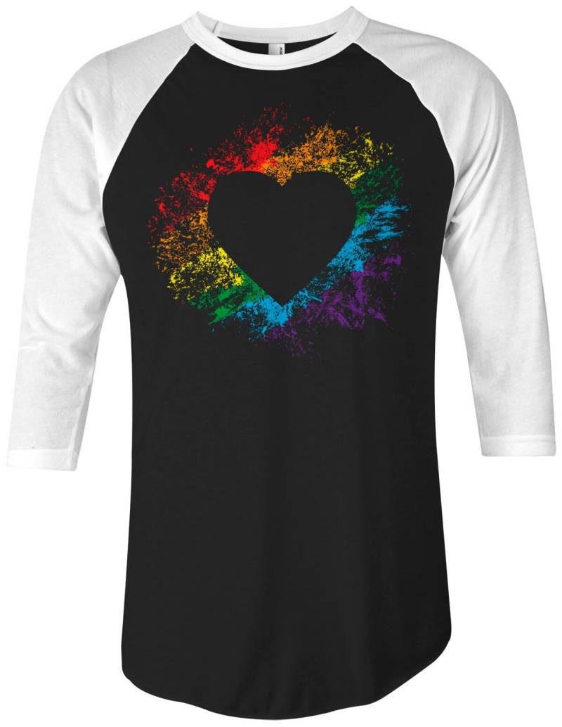 Regenbogen Herz Unisex Erwachsene Raglan T-Shirt von Threadrock