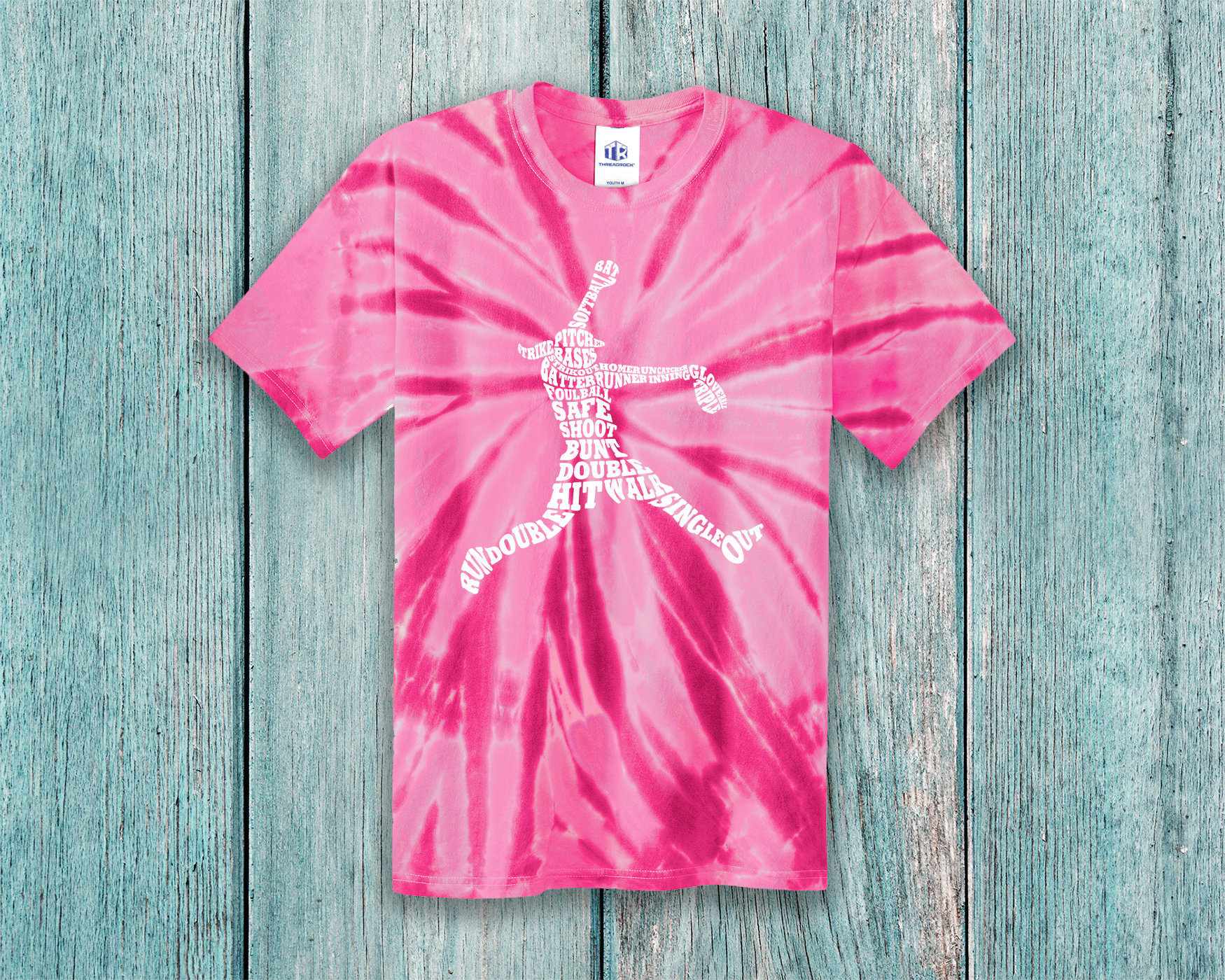 Softball-Spieler Typografie Kinder Jugend Mädchen Krawatte Dye T-Shirt von Threadrock