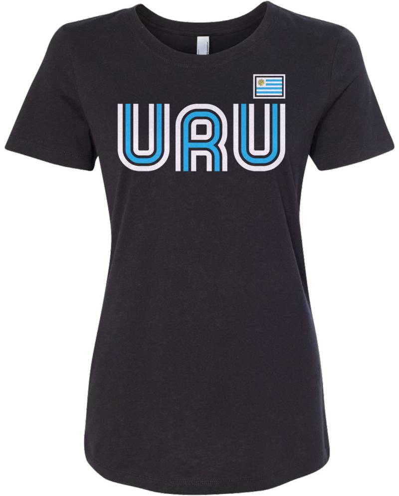 Uruguay Athletic Retro Serie Damen Langarm T-Shirt - Raw-Edge Raglan Kurzarm V-Ausschnitt Ausgestattet von Threadrock