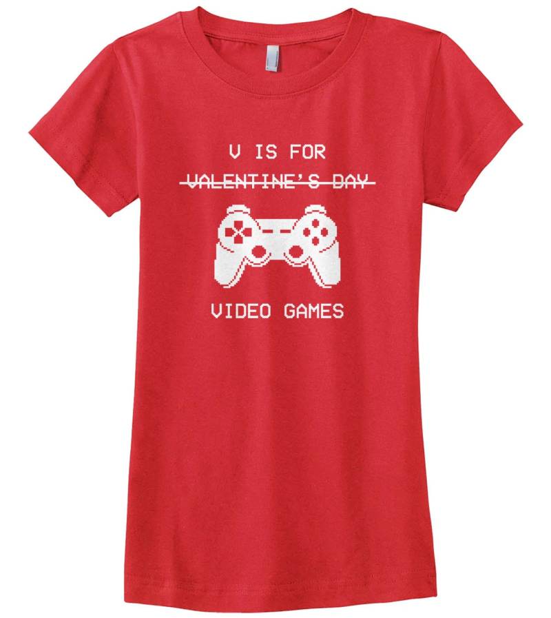 V Ist Für Video-Spiele - Valentinstag Mädchen Jugend T-Shirt Ausgestattet von Threadrock