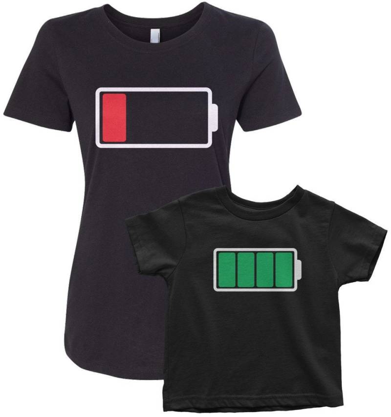 Voll & Niedrige Batterie Frauen Und Kleinkind Mutter Sohn Oder Tochter Passende T-Shirt von Threadrock