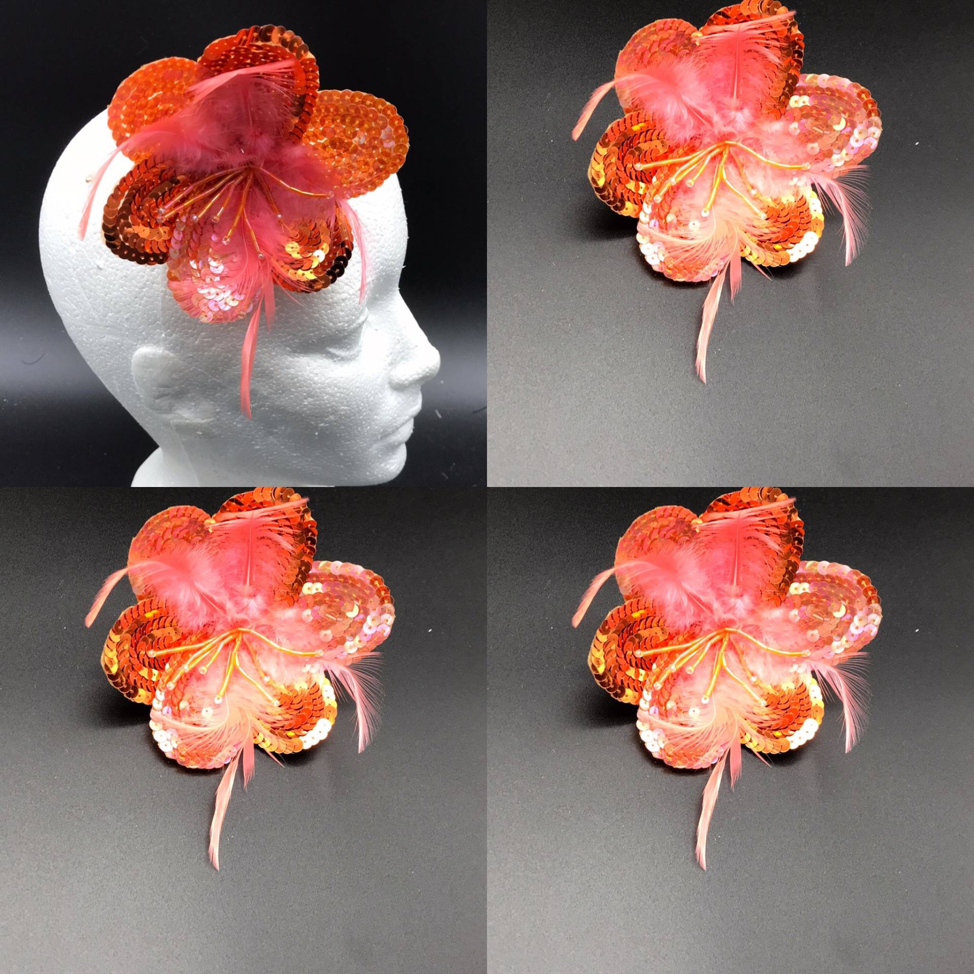 Orange Pailletten-Blume Mit Federn, Pailletten-Blume, Blume, Leuchtend Orange Blume Pailletten-Blüte von Threads2Trends