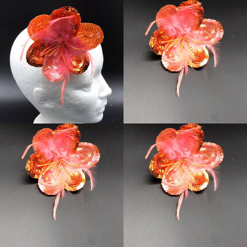 Orange Pailletten-Blume Mit Federn, Pailletten-Blume, Blume, Leuchtend Orange Blume Pailletten-Blüte von Threads2Trends