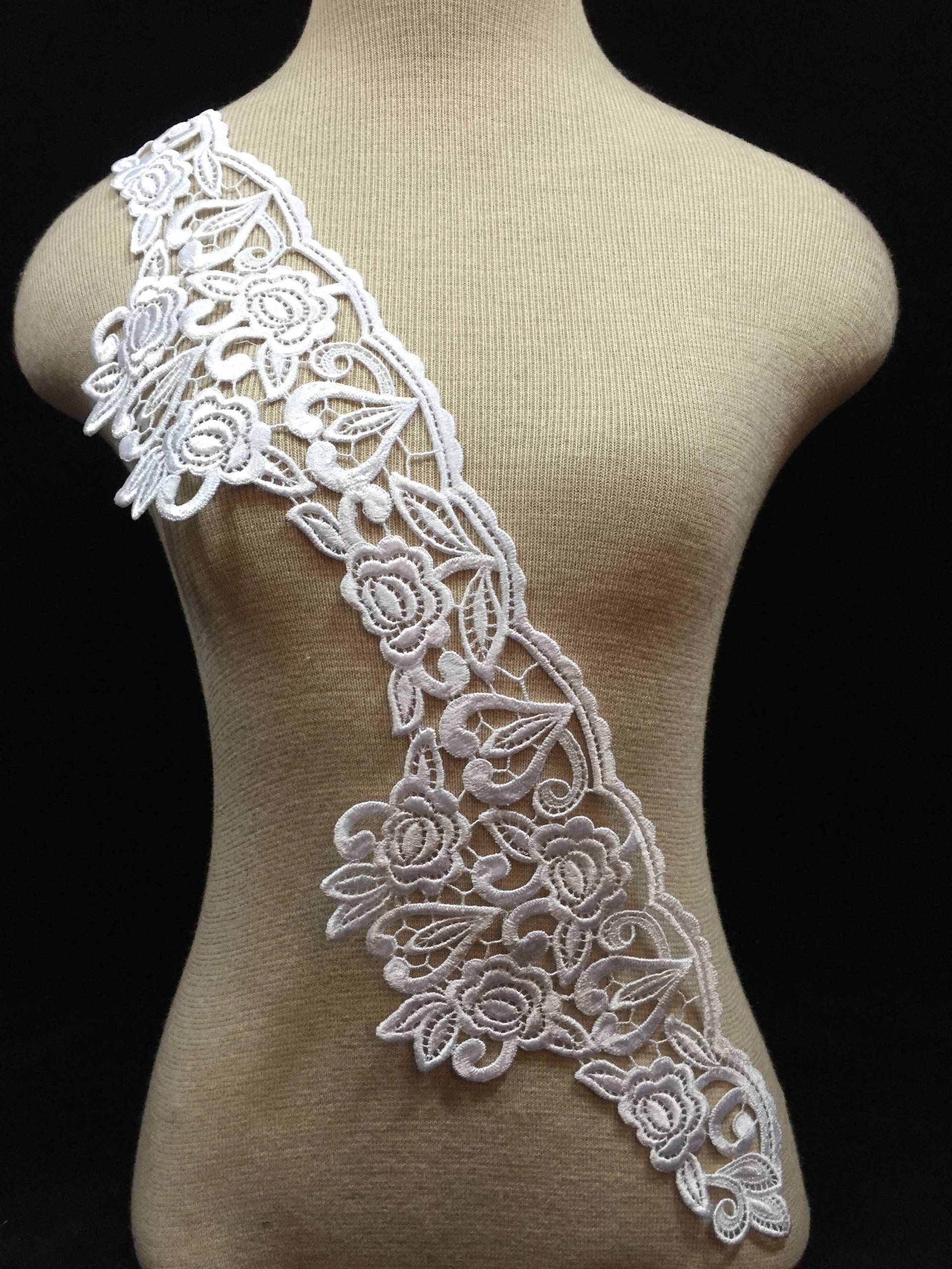 Venise Lace Applikation, Spitze, Applikationen, Guipure White Scroll Floral Rayon Patch, Trim Braut Applikation von Threads2Trends