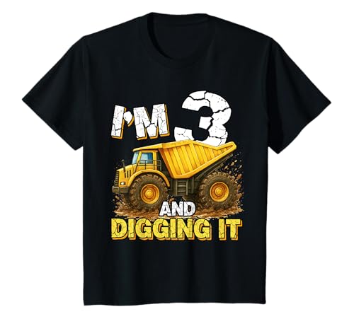 I'm 3 and Digging It 3rd Birthday Boy Baubagger T-Shirt von Three 3yr 3rd Birthday Construction 3 Years Old