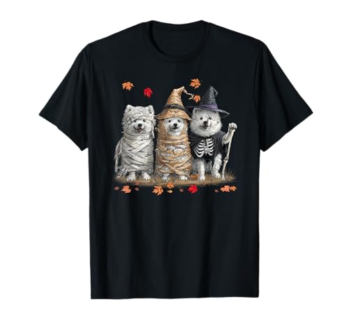 Lustige amerikanische Eskimo Ghost Dogs Halloween für Frauen Männer T-Shirt Lustige amerikanische Eskimo Ghost Dogs Halloween für Frauen Männer T-Shirt von Three American Eskimo Dog Halloween Men Women