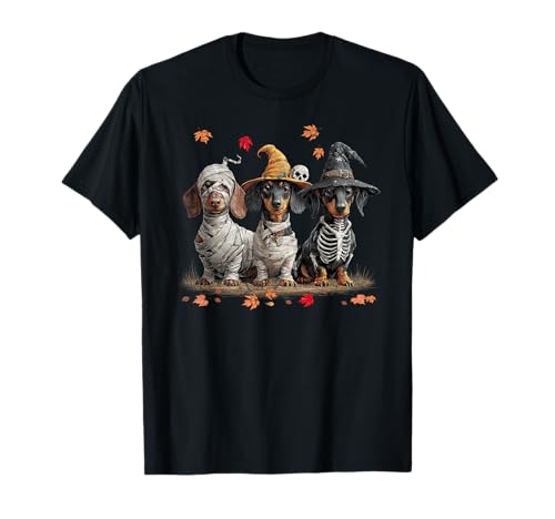 Lustiger Dackel Geist Hunde Halloween für Frauen Männer T-Shirt von Three Dachshund Dog Puppy Halloween Men Women