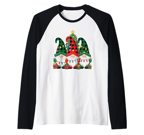 Zwerge Weihnachtsbaum Zwerg Xmas Lights Buffalo Plaid Frauen Raglan von Three Gnomes Christmas Lights For Women