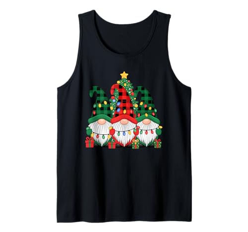 Zwerge Weihnachtsbaum Zwerg Xmas Lights Buffalo Plaid Frauen Tank Top von Three Gnomes Christmas Lights For Women