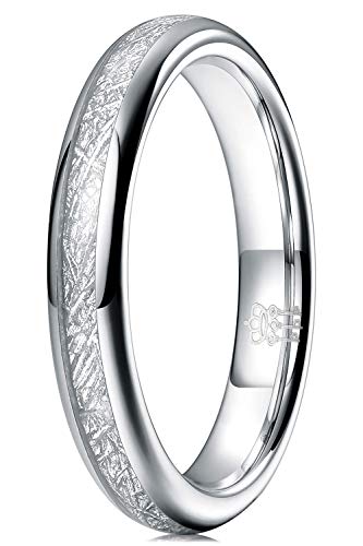 Three Keys Jewelry Womens 4mm einzigartige Wolfram Jagd Viking Meteorit Karbid Ring Inlay Hochzeit Band Geschenke Bands Ringe für Frauen Silber Größe 7 von Three Keys Jewelry