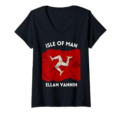 Damen Isle of Man Flagge Manx Sprache Ellan Vannin der Triskelion T-Shirt mit V-Ausschnitt Damen Isle of Man Flagge Manx Sprache Ellan Vannin der Triskelion T-Shirt mit V-Ausschnitt von Three Legs of Man Isle of Man Historic Flag Men