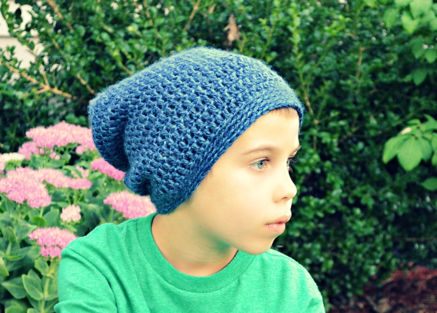 Handgemachte Blaue Gestrickte Slouchy Beanie Im Hipster Stil von ThreeBluesBoutique
