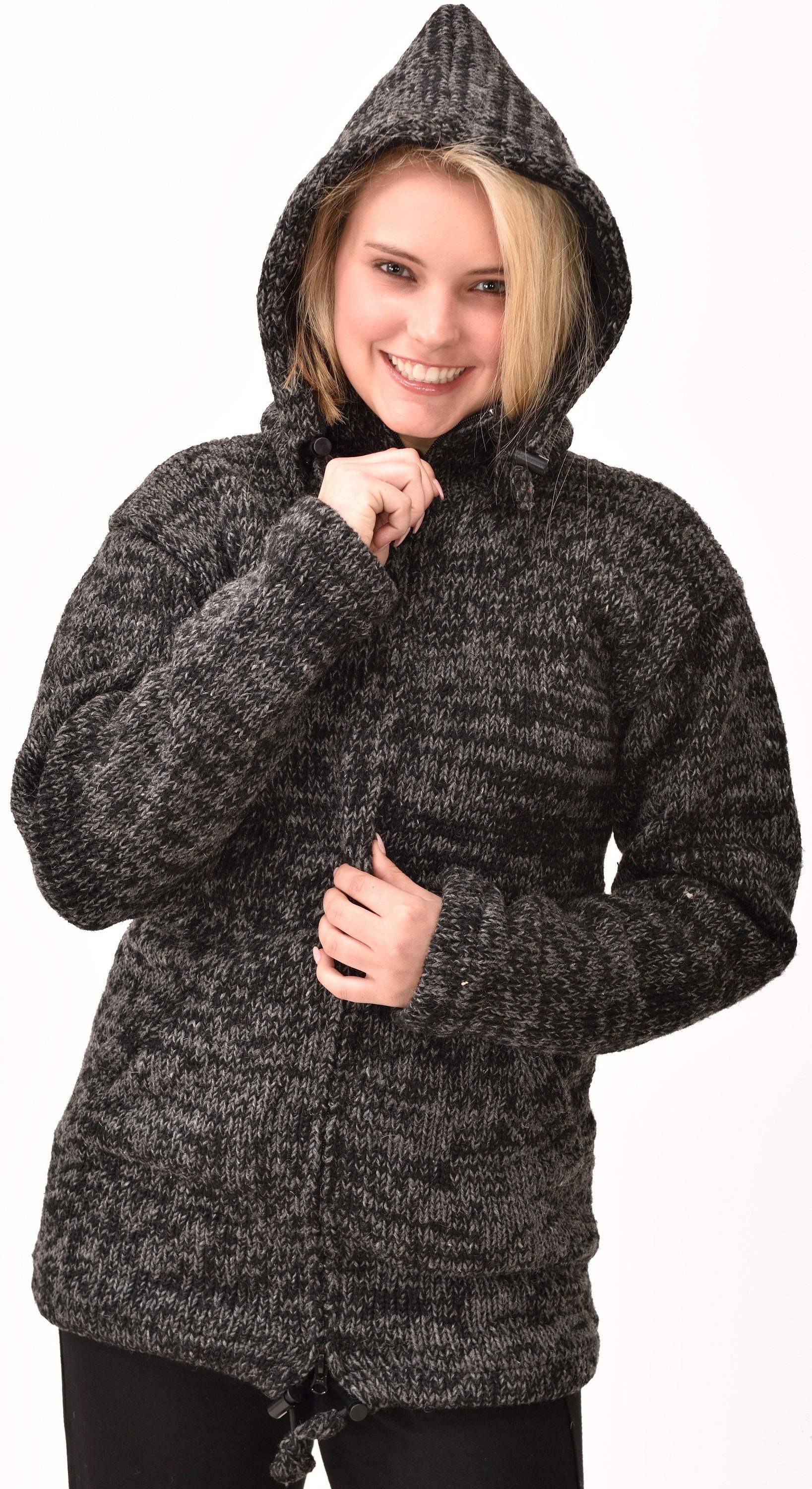 Handgemachte Merinowolle Mischung Fleece Gefütterte Hoodie Jacke von ThreeCranesGallery