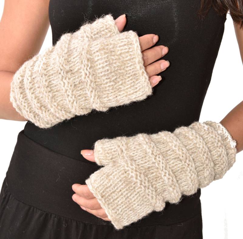 Handgestrickte Fingerlose Handschuhe Aus Merinowolle Fleece Gefütterte Texthandschuhe von ThreeCranesGallery