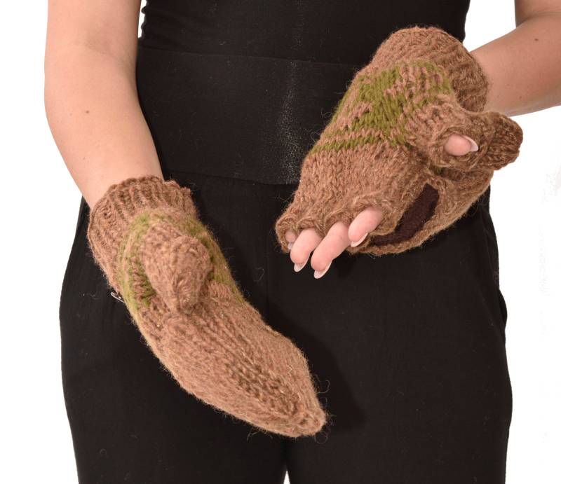 Handgestrickte Fingerlose Merinowolle Cabrio Handschuhe Fleece Gefüttert Glittens von ThreeCranesGallery