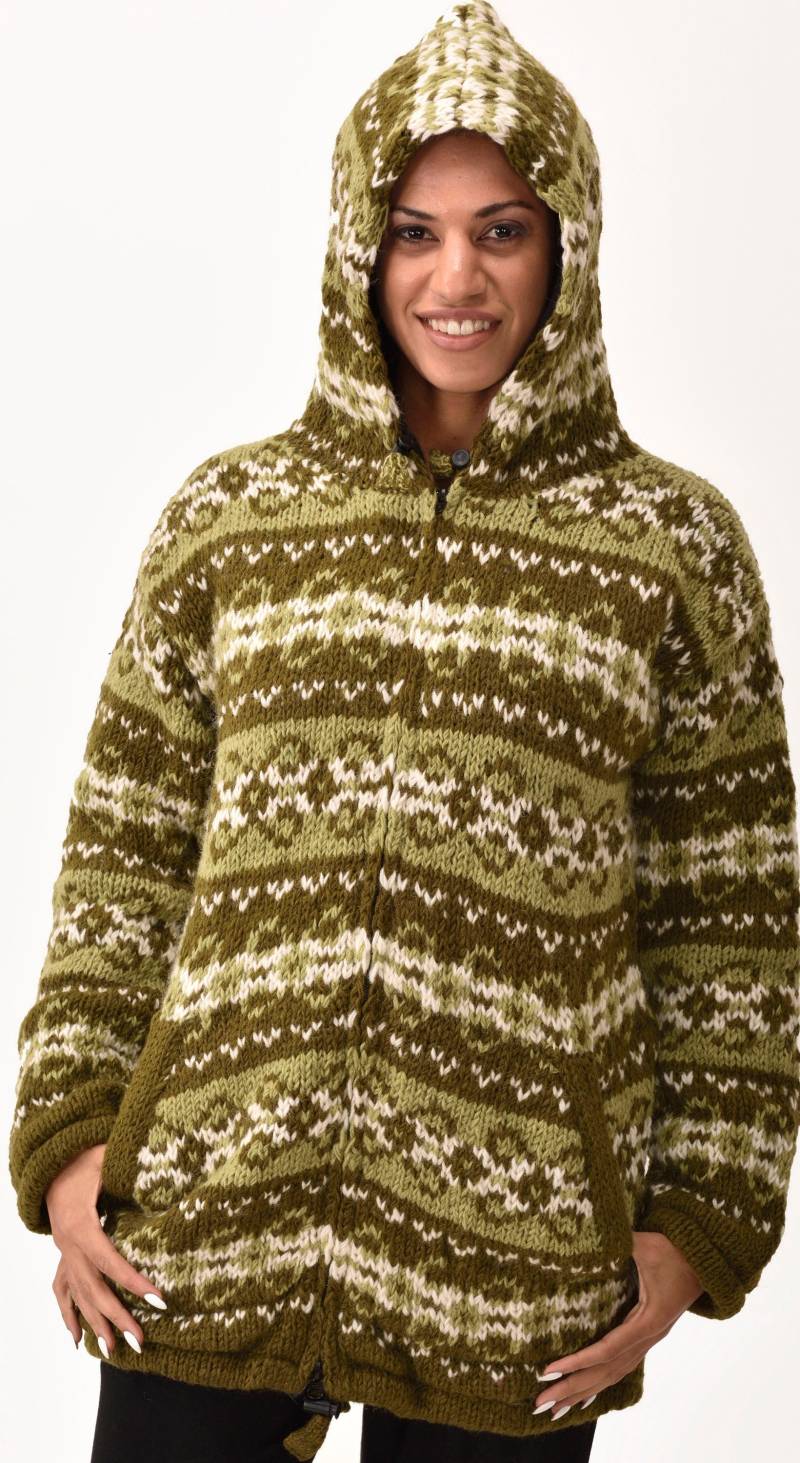 Handgestrickte Kapuzenjacke Aus Merinowolle Mit Polarfleece von ThreeCranesGallery