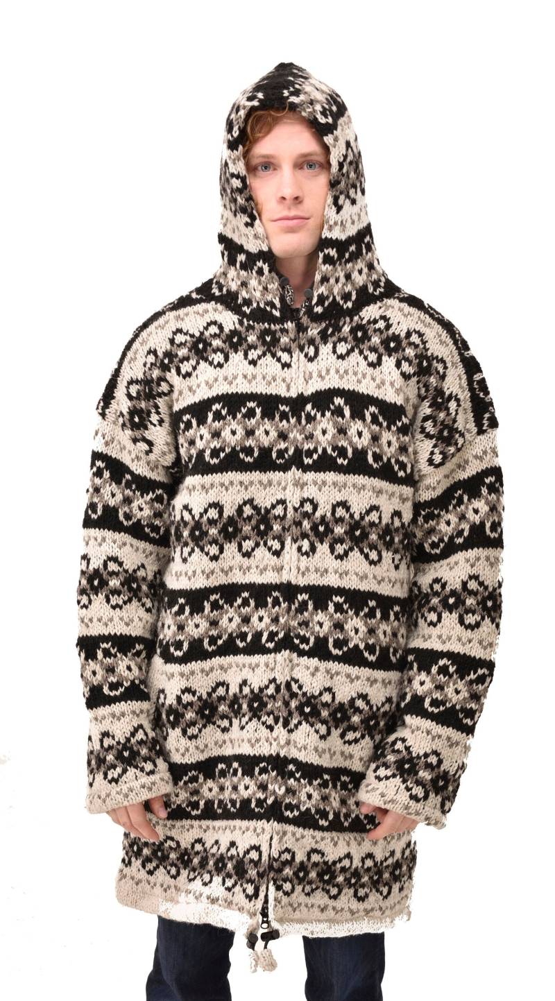 Handgestrickte Merino Nordic Cardigan Fleece Gefütterter Hoodie von ThreeCranesGallery