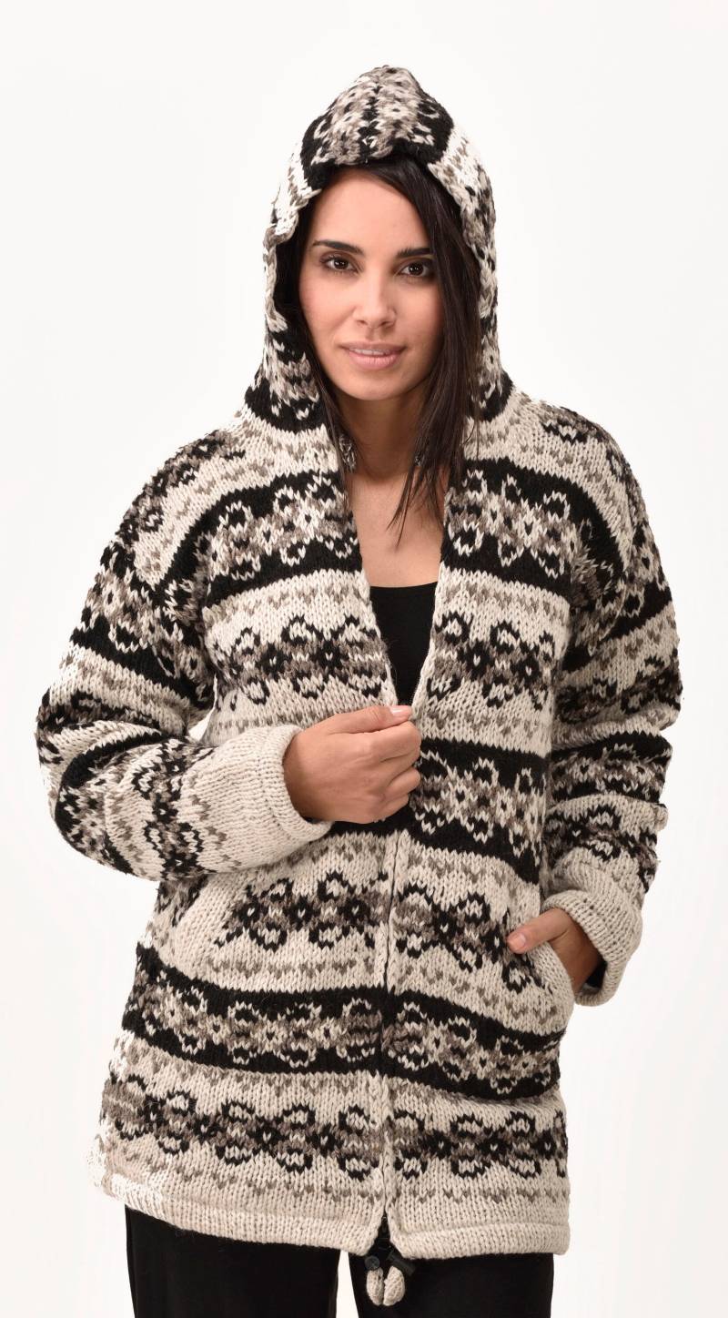 Handgestrickte Merino Nordic Cardigan Fleece Gefütterter Hoodie von ThreeCranesGallery