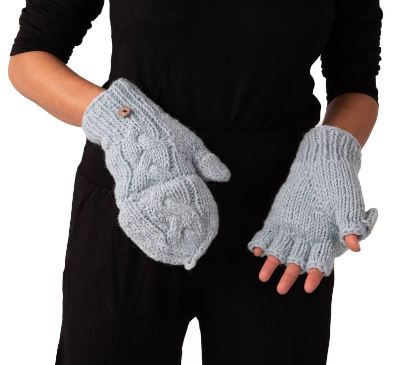 Handgestrickte Merino Wolle Cabrio Glittens Fleece Gefütterte Fingerlose Handschuhe von ThreeCranesGallery