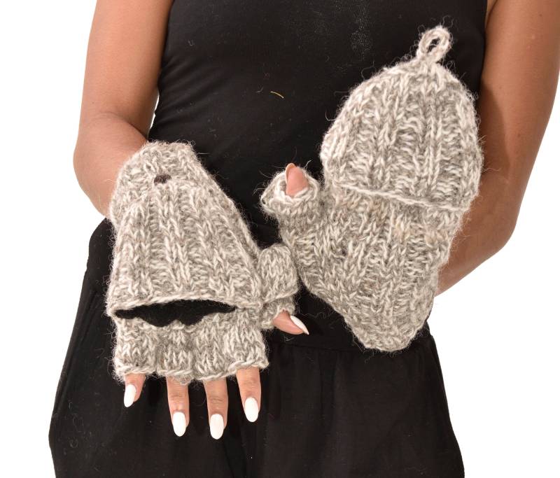 Handgestrickte Merino Wolle Cabrio Handschuhe Polar Fleece Gefüttert Glittens von ThreeCranesGallery