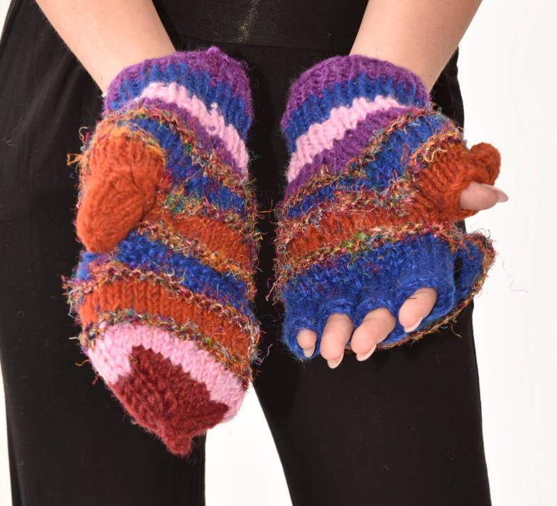 Handgestrickte Merino Wolle Cabrio Handschuhe Polar Fleece Gefüttert von ThreeCranesGallery