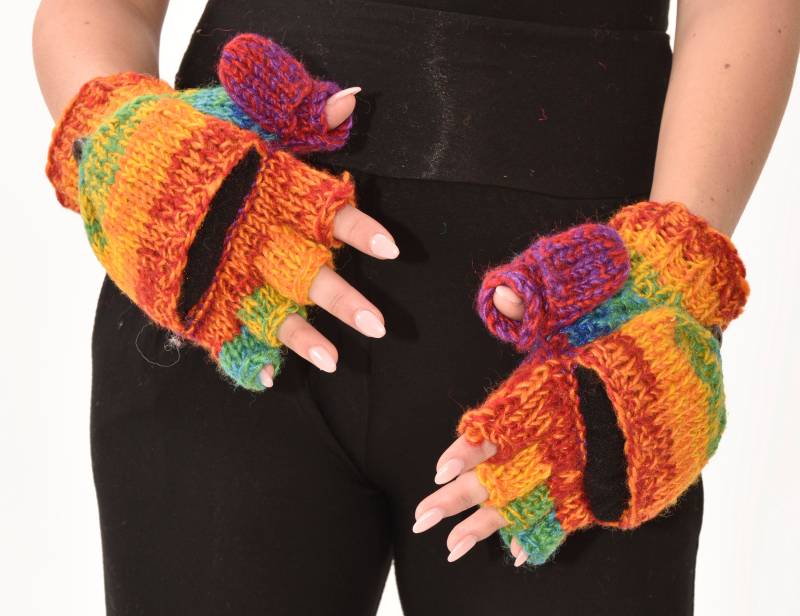 Handgestrickte Merinowolle Glittens Polar Fleece Gefütterte Cabrio Fingerlose Handschuhe von ThreeCranesGallery