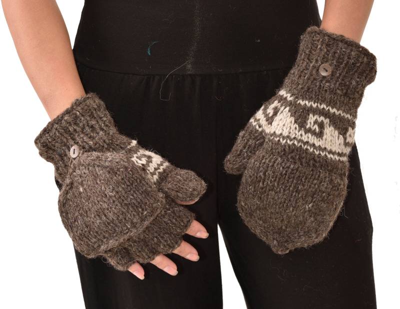 Handgestrickte Merinowolle Glittens Polar Fleece Gefütterte Cabrio Handschuhe von ThreeCranesGallery