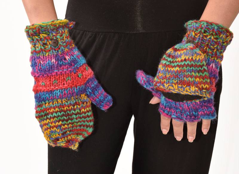 Handgestrickte Merinowolle Glittens Polar Fleece Gefütterte Cabrio Handschuhe von ThreeCranesGallery