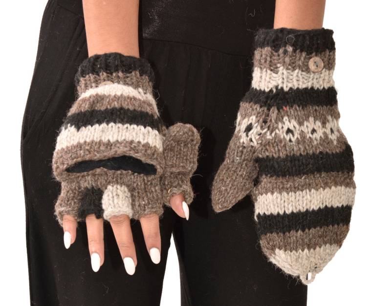 Handgestrickte Merinowolle Glittens Polar Fleece Gefütterte Cabrio Handschuhe von ThreeCranesGallery