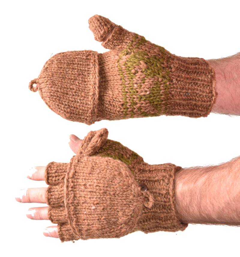 Handgestrickte Merinowolle Glittens Polar Fleece Gefütterte Cabrio Handschuhe von ThreeCranesGallery